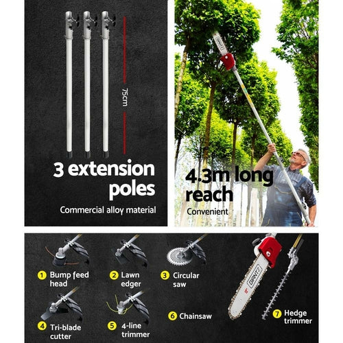 Giantz 4-STROKE Pole Chainsaw Brush Cutter Hedge Trimmer Saw Multi