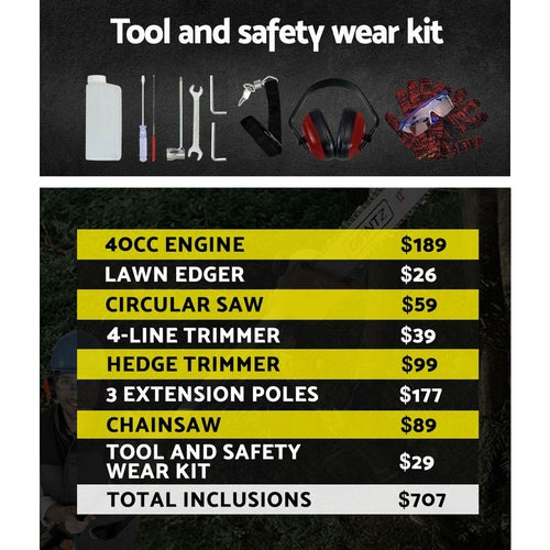 Giantz 4-STROKE Pole Chainsaw Brush Cutter Hedge Trimmer Saw Multi