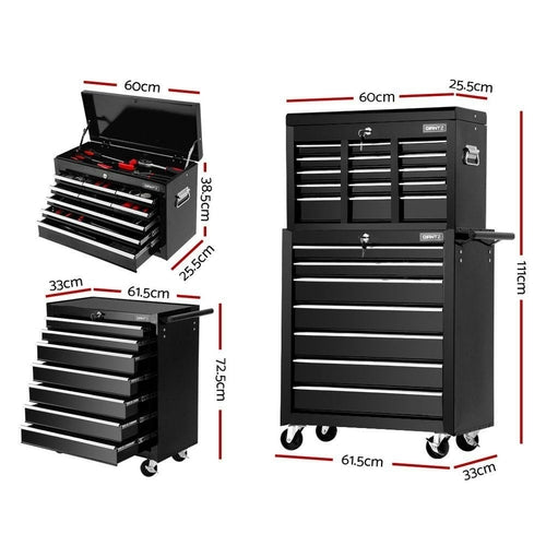 Giantz 16 Drawer Tool Box Cabinet Chest Trolley Toolbox Garage Storage