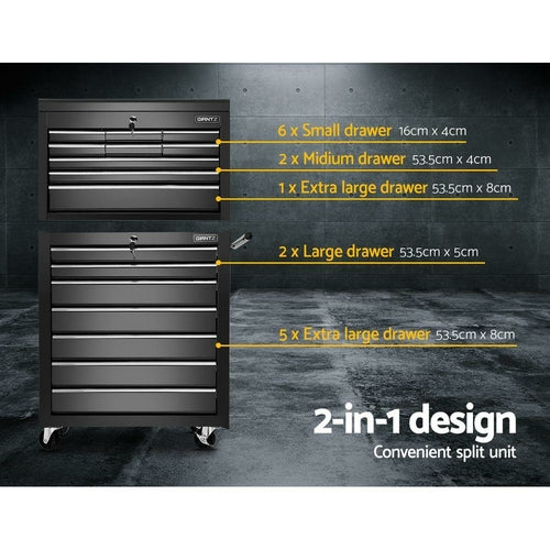 Giantz 16 Drawer Tool Box Cabinet Chest Trolley Toolbox Garage Storage